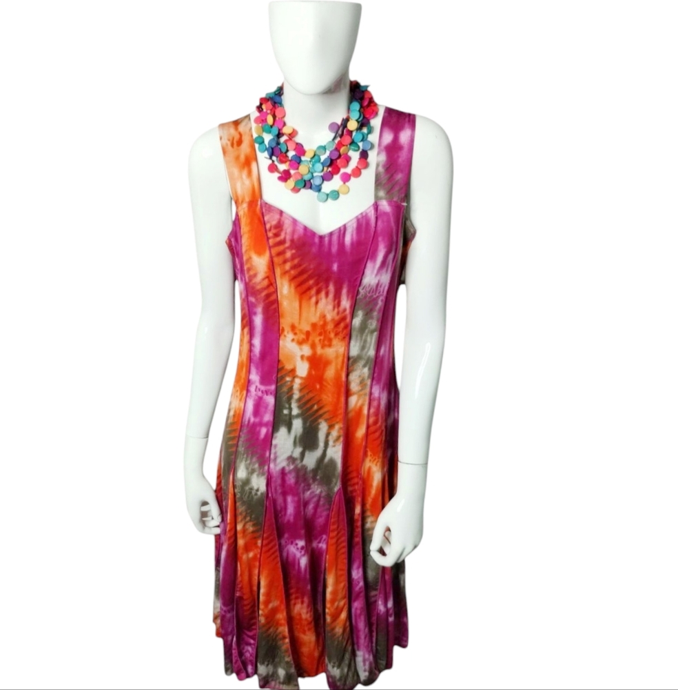 Y2K‎ Tango Mango Womens Size M Tie Dye Flare Dopamine Colorful Festival Dress